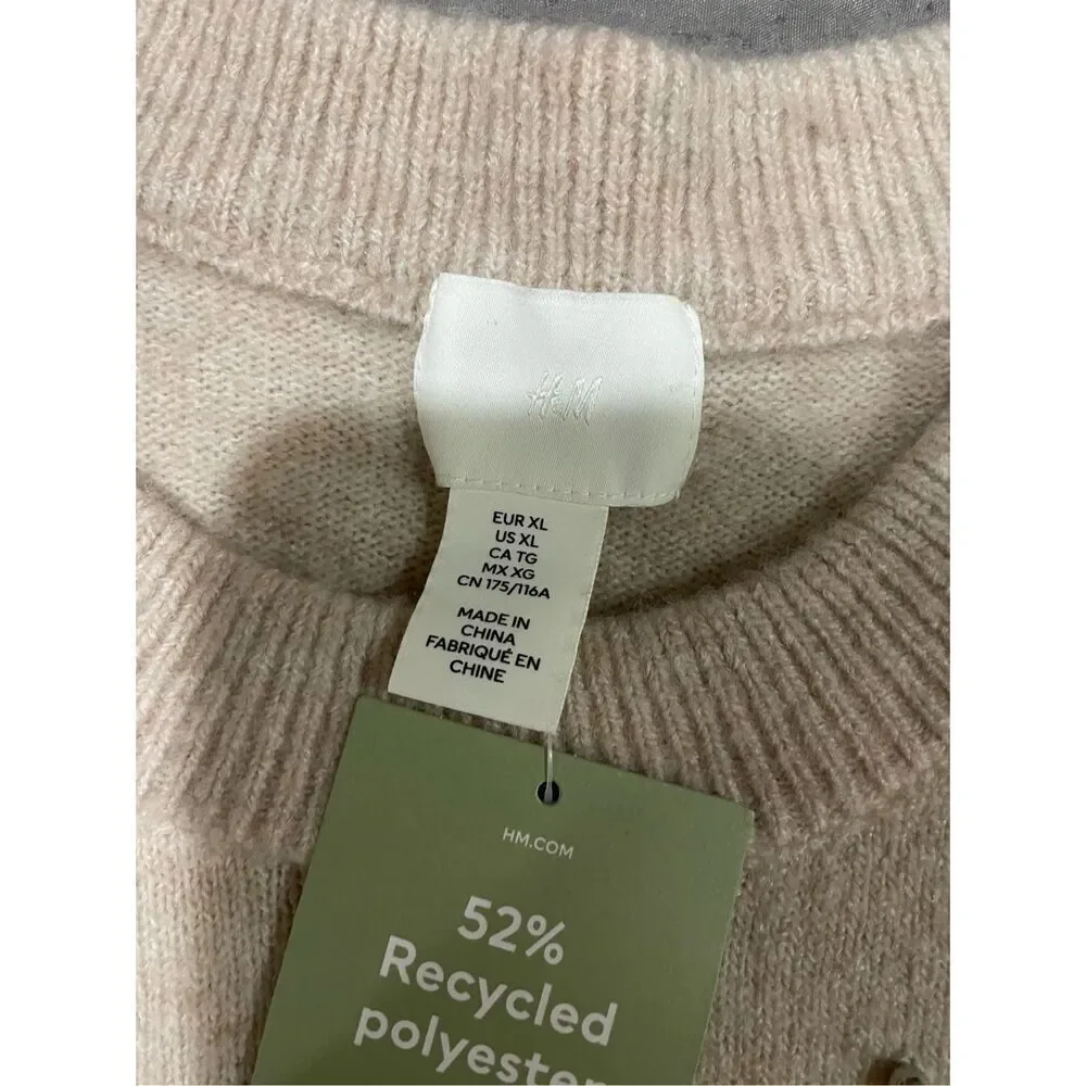 H&M Blush Pink Soft Sweater Silver Beads XL New